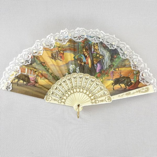 Dos abanicos vintage ornamentales con escenas tradicionales españolas - imagen 2