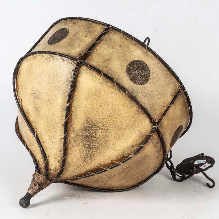 Colgante de Lámpara de Dos Luces en Lonja y Hierro