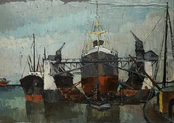 Óleo "Puerto Montevideo" de Juan Fernando Vieytes - 64 x 89 cm