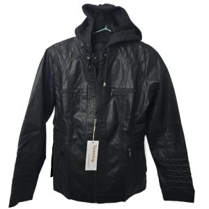Campera de Eco-cuero Negra Tanming con Capucha Desmontable - imagen 1
