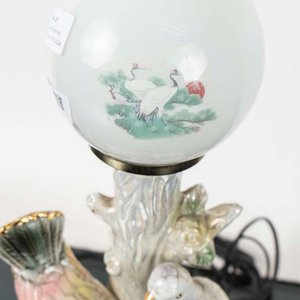 Lámpara de Mesa con Pájaros de Porcelana y Globo Decorado - imagen 2