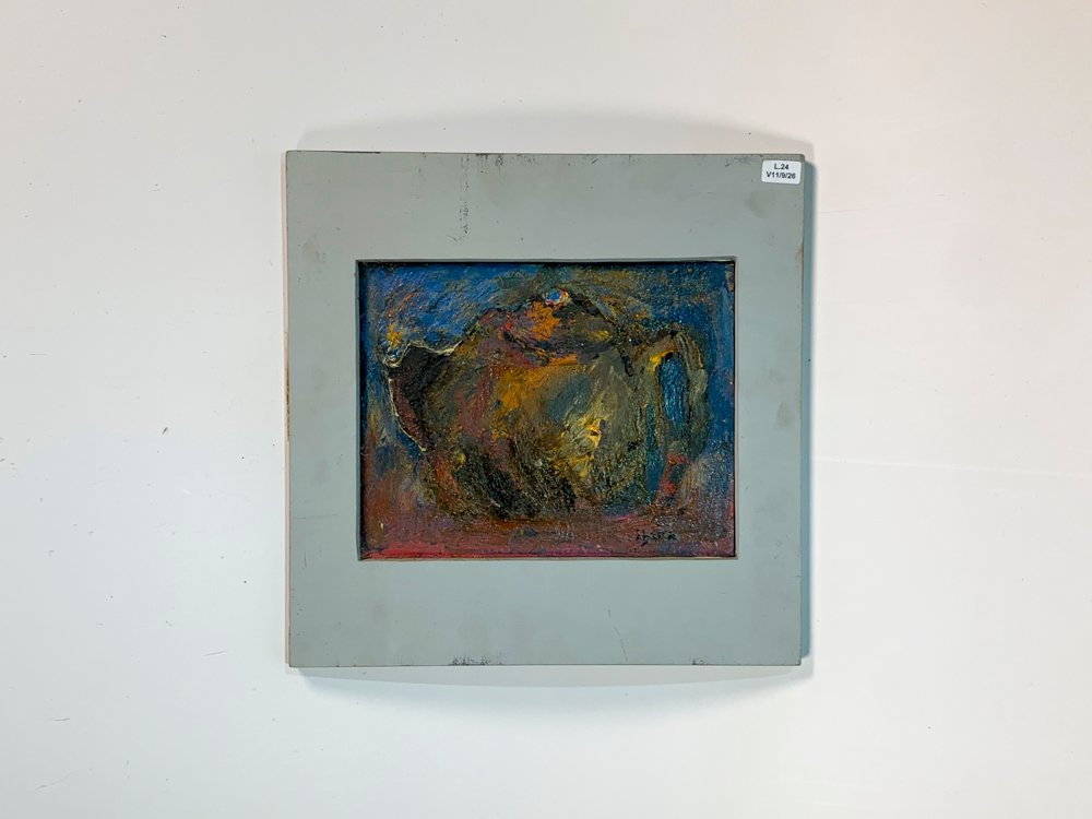 Cuadro Óleo en Relieve "Caldera" Firmado Ibarra - 26x20 cm