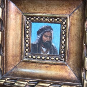 Antiguo Cuadro Árabe Óleo sobre Tabla - Retrato Masculino - imagen 2