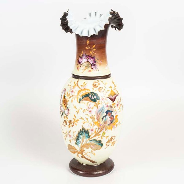 Florero Isabelino de Opalina y Esmalte con Flores Pintadas - 52 cm - imagen 1