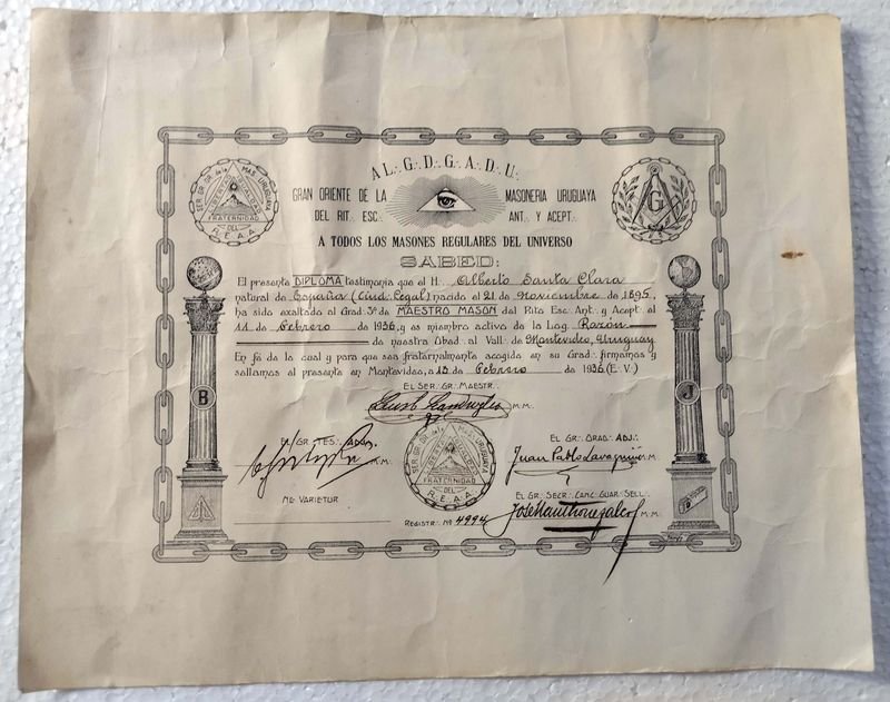 Diploma Masónico Uruguayo: Logia Razon