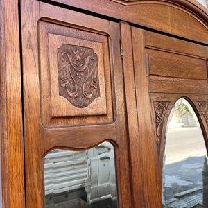 Ropero Antiguo de Roble con 3 Puertas, Espejo Biselado y 4 Cajones - imagen 9