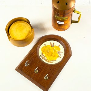 Porta Llaves Madera, Posavasos Madera y Quesera Cobre - imagen 2