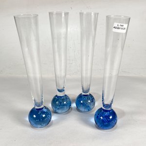 Lote siguiente: Juego de 4 Violeteros de Vidrio Transparente con Base Azul
