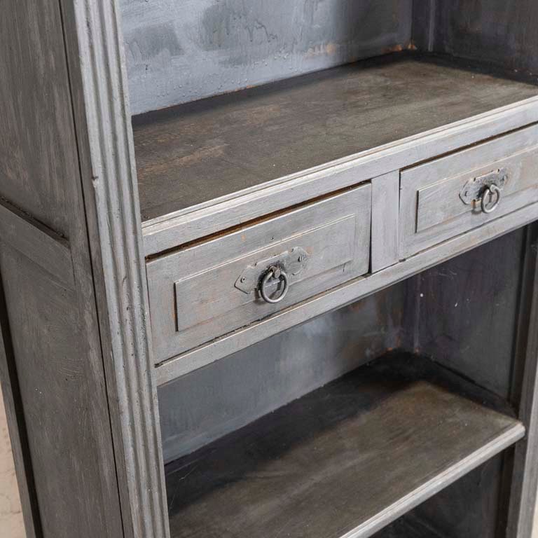 Estante biblioteca con dos cajones de madera, pintado en gris - imagen 2