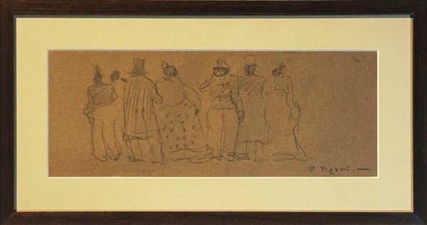 Dibujo a Lápiz "Personajes" Atribuido a Pedro Figari - 33x13 cm