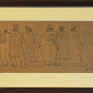 Dibujo a Lápiz "Personajes" Atribuido a Pedro Figari - 33x13 cm - imagen 1