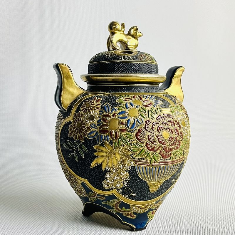 Sahumerio Satsuma muy antiguo decorado con oro restaurado - Vaso de porcelana - imagen 3