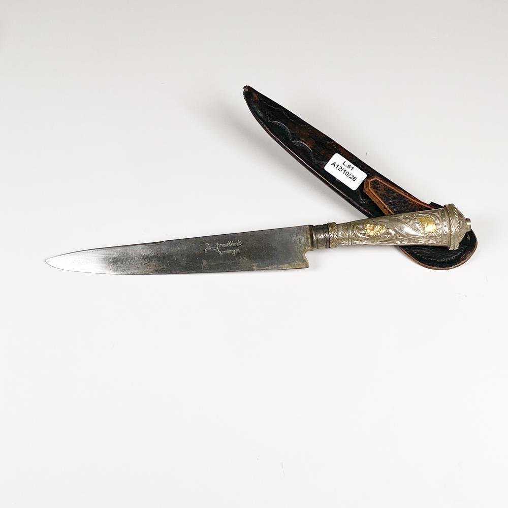Cuchillo Criollo Hoja Solingen "Franz Wenk" con Cabo de Plata y Oro y Vaina