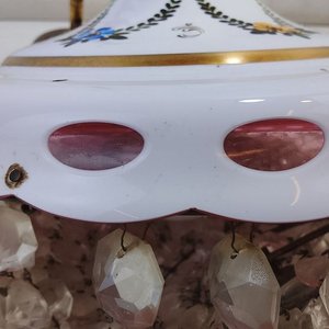 Antigua Araña de Techo de Cristal Prensado con Flores Pintadas a Mano - imagen 5