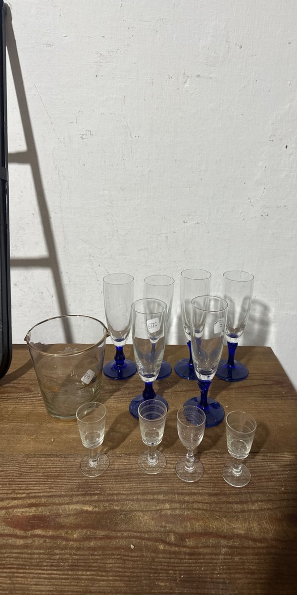 Set de 7 Copas y Hielera de Vidrio