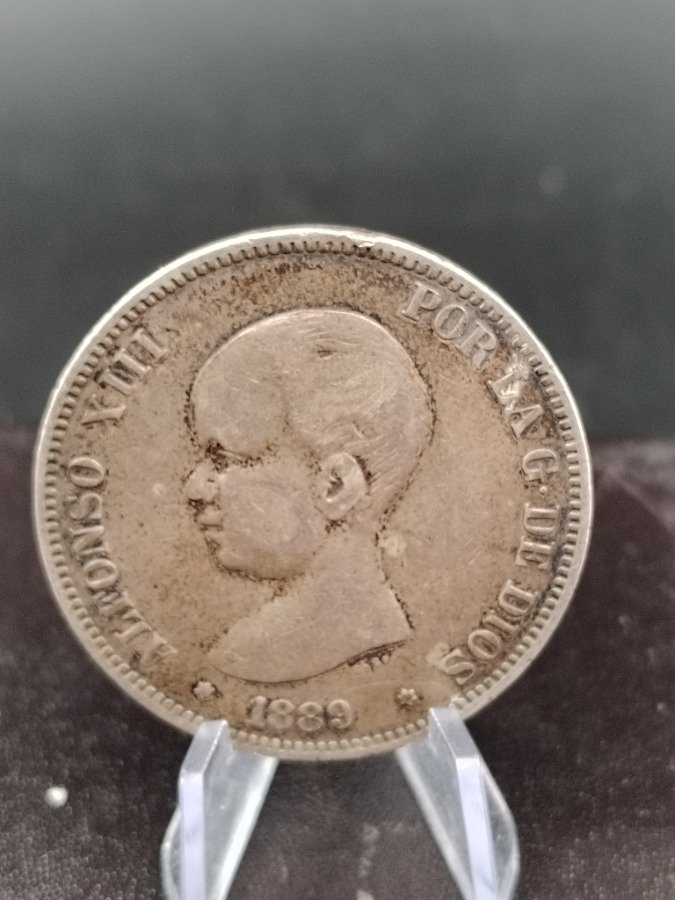 Moneda de Plata Española 5 Pesetas Alfonso XIII - 1889
