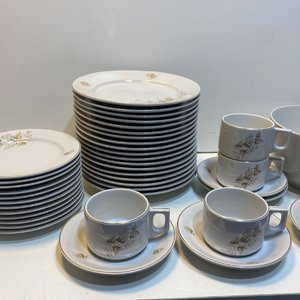 Lote Vajilla Porcelana OLMOS Hojas Doradas: Platos, Tazas y Fuentes - imagen 4