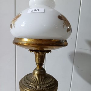 Lámpara Antigua de Bronce con Tulipán de Opalina Decorada - imagen 3