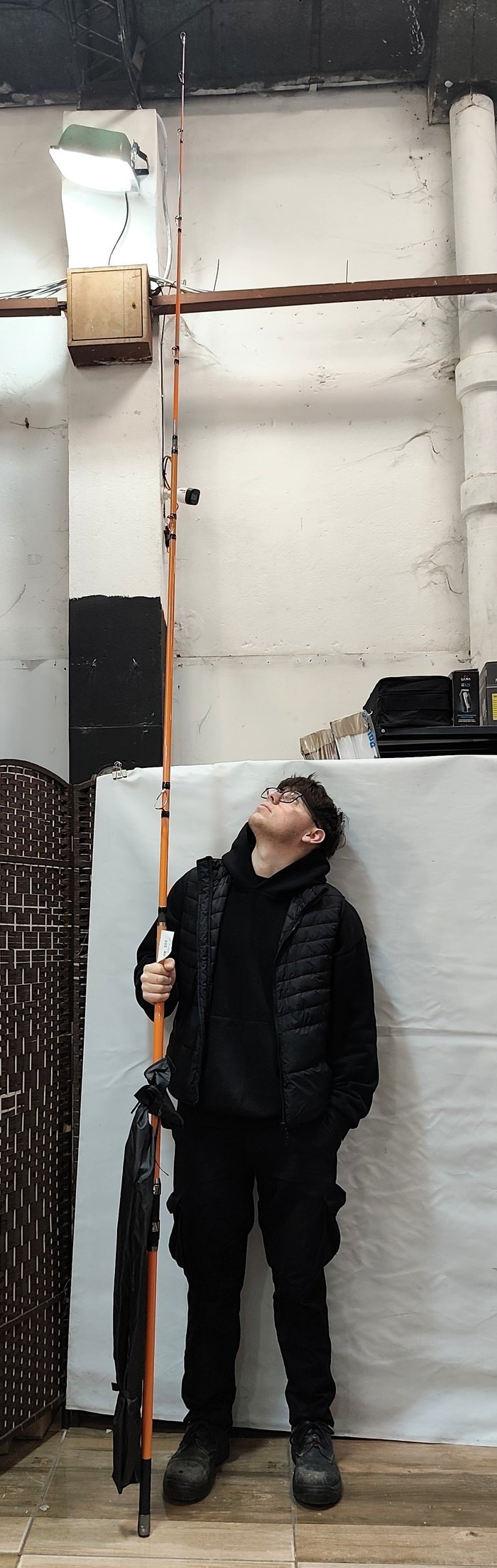 Caña de Pescar en Fibra de Vidrio, 3 Tramos, 3.90 Metros, Naranja, con Funda