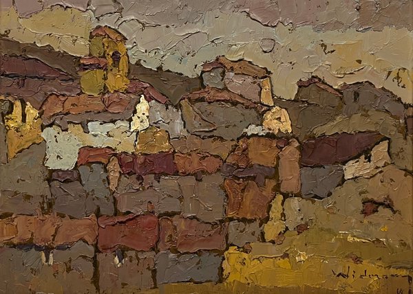 Oleo "Estructuras" de Bruno Widmann, 30 x 40 cm, 1969 - imagen 1