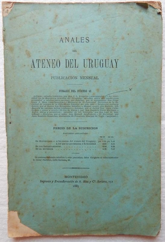 Revista Anales Del Ateneo Del Uruguay, publicación mensual de 1885