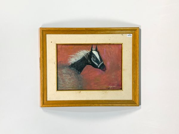 Cuadro Óleo "Caballo Negro" Firmado Nilda Poppolo - 33x23cm - imagen 1