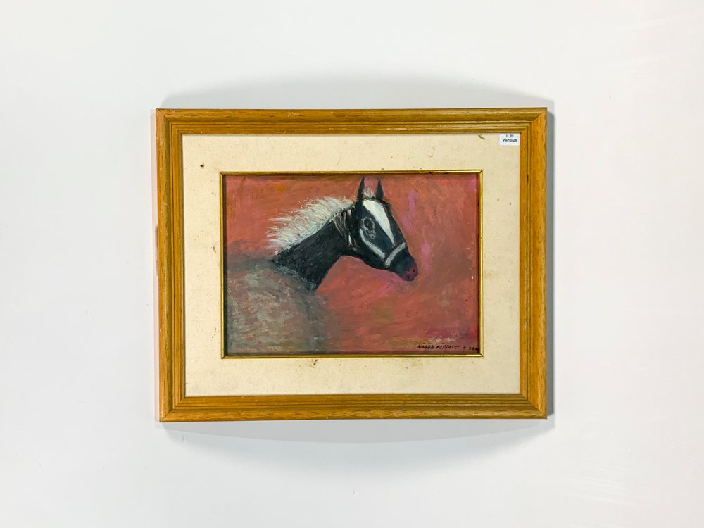 Cuadro Óleo "Caballo Negro" Firmado Nilda Poppolo - 33x23cm