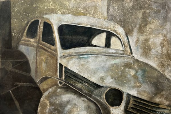 Pintura "Auto en Garage" de Gabriel Regal - Técnica Mixta