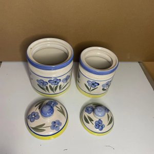 Par de Frascos de Cerámica Decorados con Flores Azules - imagen 3