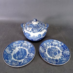 Azucarero con tapa y dos platos pequeños de té, cerámica inglesa Enoch Wood - imagen 2