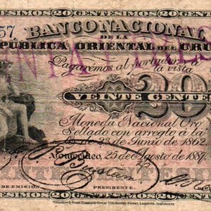 Billete Banco Nacional Oriental del Uruguay 20 Centésimos 1887 - imagen 2