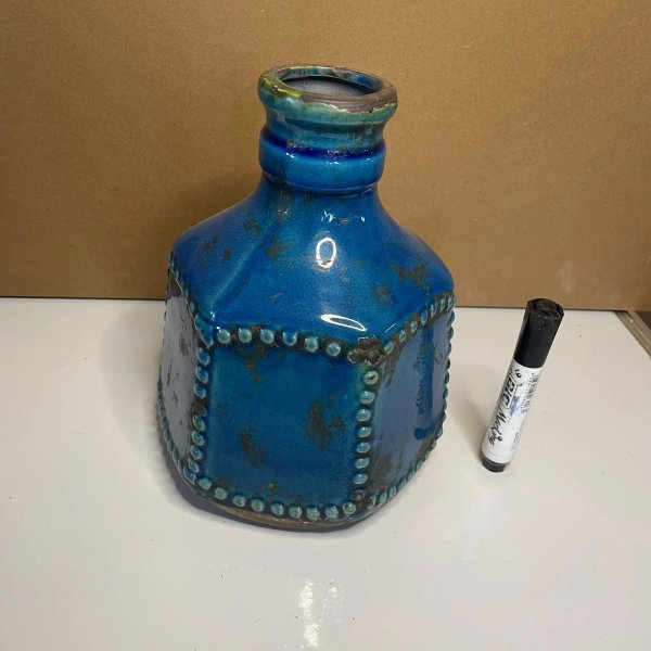 Jarrón Decorativo Azul Cerámica con Detalles
