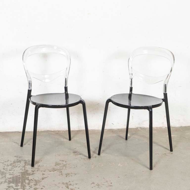 Par de Sillas Modernas Acrílico y Metal Negro