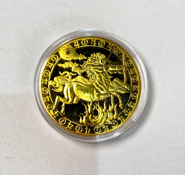 Moneda Coleccionable Sagitario Signo Zodiacal Dorado con Estuche - imagen 1