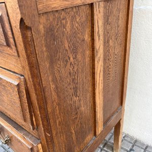 Tocador Antiguo de Roble con 3 Espejos y Tapa de Mármol - imagen 8