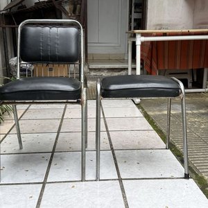 Silla y Banco Tapizado Negro con Estructura Cromada - imagen 4