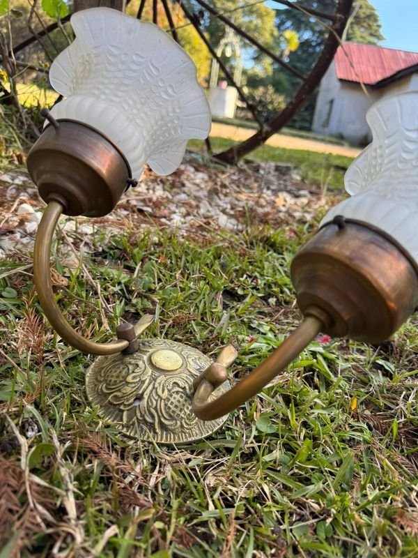 1 aplique de pared doble en bronce con tulipas de vidrio esmerilado