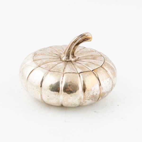 Guisera Circular de Plata Mexicana 925 con Tapa, Forma de Calabaza - imagen 1