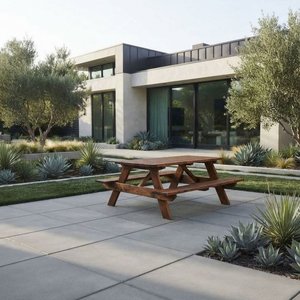 Juego de Mesa de Madera para Exterior con Bancos Integrados - imagen 2