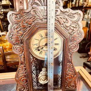 Reloj de Sobremesa Americano Ansonia Clock Co. Antiguo, Madera Tallada - imagen 6