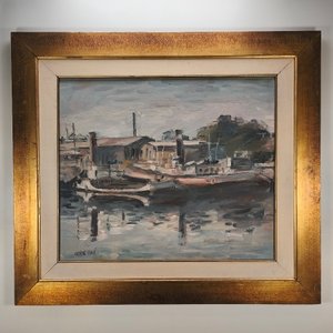 Lote anterior: Óleo sobre lienzo "Puerto" firmado Dante Cola, con marco dorado