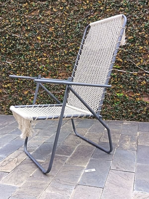 Reposera Reclinable Plegable con Tejido Artesanal en Macramé - imagen 1