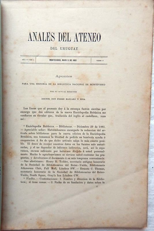 Revista Anales Del Ateneo Del Uruguay, Año I - Tomo II - Mayo, 5 de 1882 - Número 9 - imagen 2