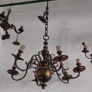 Araña Holandesa de Bronce con 6 Luces y Restauración - imagen 3