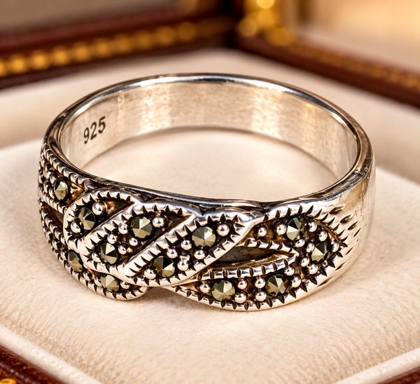 Anillo de Plata 925 con Marquesitas y Diseño Entrelazado - imagen 1