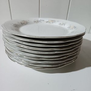 Lote de 10 Platos Llanos con Borde Dorado y Diseño Floral - imagen 2
