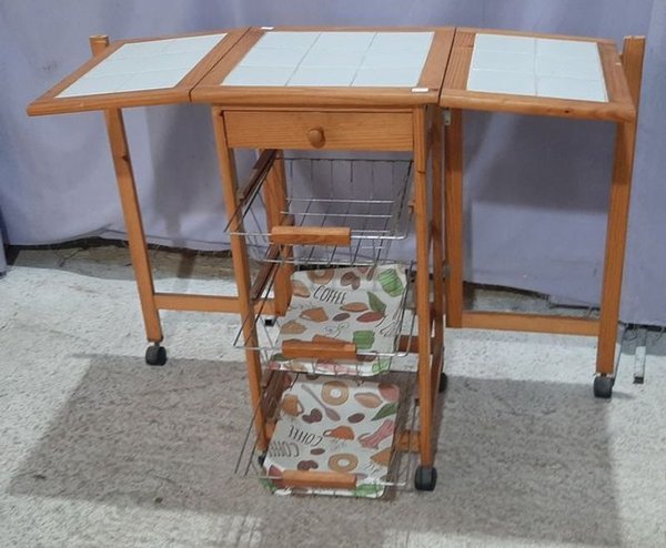 Mesa Auxiliar de Cocina con Ruedas, Cajones y Alas Plegables - imagen 1