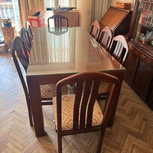 Mesa de Comedor Rectangular de Madera Maciza con Tapa de Vidrio - imagen 5