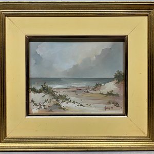 Oleo "Playa" de Philip Davies, 20 x 25 cm, Firmado y Fechado '99 - imagen 2