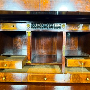 Bureau Secretaire Imperio Caoba y Roble con Columnas y Apliques de Bronce - imagen 3